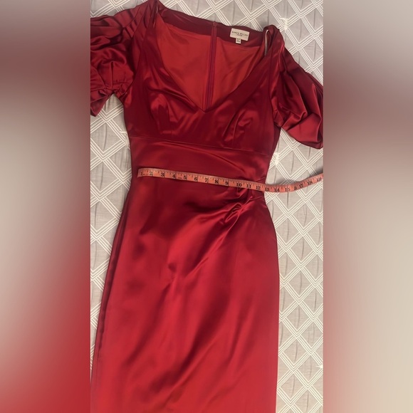 Karen Millen Red Cocktail Dress with Sweetheart Neckline and Puff Sleeves party - Picture 8 of 8